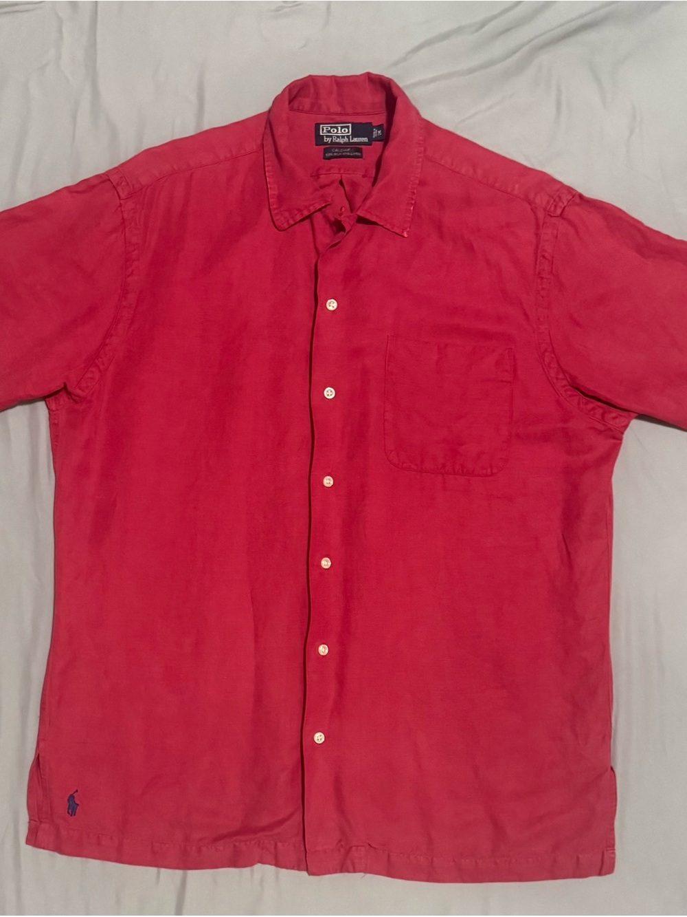 Vintage Polo Ralph Lauren Caldwell Silk Linen Camp Shirt Red Men’s Med “Lg Fit”